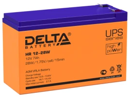 Батарея DELTA серия HR-W, HR 12-28 W, напряжение 12В, емкость 7Ач (разряд 20 часов),  макс. ток разряда (5 сек.) 140А, макс. ток заряда 2.1А, свинцово-кислотная типа AGM, клеммы F2, ДxШxВ 151х65х94мм., вес 2.2кг., срок службы 8 лет./ Battery DELTA series