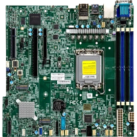 Системная плата/ MB Supermicro X13SCH-F, Micro-ATX, 1xLGA 1700 (Intel Xeon 6300-series/E-2400/Pentium), Intel C266, 4xDDR5 UDIMM, 8xSATA, 2x1Gbe BaseT Intel i210 +1xMgmt LAN, 1 PCIe 5.0 x16, 2 PCIe 4.0 x4 (in x8), 2xM.2 PCIe 4.0 x4 slots (M-key 2280/22110