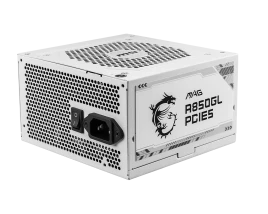Блок питания ПК/ Power Supply MSI MAG A850GL PCIE5 WHITE, 850W 80+ Gold (ATX, 3.1, PCIe 5.1, Full modular, 1x24(20+4)pin, 2xCPU 8(4+4)pin, 4xPCIe*2 8(6+2)pin, 1x12VHPWR, 8xSATA3, 4xMOLEX4pin, Active, 120x120mm, 140x150x86mm, APFC, white)