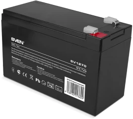 Батарея SVEN SV 1270 (12V 7Ah), напряжение 12В, емкость 7А*ч, макс. ток разряда 105А, макс. ток заряда 2.1А, свинцово-кислотная типа AGM, тип клемм F2, Д/Ш/В 151/65/94 мм, 2.1кг/ Battery SVEN SV 1270 (12V 7Ah), 12V voltage, 7A*h capacity, max. discharging