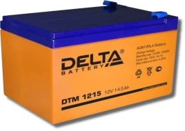 Батарея DELTA серия DTM, DTM 1215, напряжение 12В, емкость 15Ач (разряд 20 часов),  макс. ток разряда (5 сек.) 180А, макс. ток заряда 4.5А, свинцово-кислотная типа AGM, клеммы F2, ДxШxВ 151х98х95мм., вес 4.2кг., срок службы 6 лет./ Battery DELTA series DT