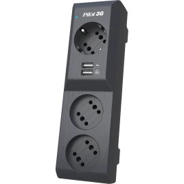 Сетевой фильтр/ Surge protector Pilot 3G 3xGP euro outlets, 10А/2.2кВа, 2xUSB, 5m, grafit