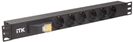 PDU 6 розеток DIN49440 (нем. cтанд.), с автоматом на 10А,1U, без шнура, вх. IEC320 C14, алюминиевый профиль, черный