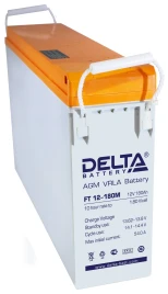 Батарея DELTA серия FT-M, FT 12-180 М, напряжение 12В, емкость 180Ач (разряд 10 часов),  макс. ток разряда (5 сек.) 1050А, макс. ток заряда 54А, свинцово-кислотная типа AGM, клеммы под болт М8, ДxШxВ 546х125х317мм., вес 53кг., срок службы 10-12 лет./ Batt