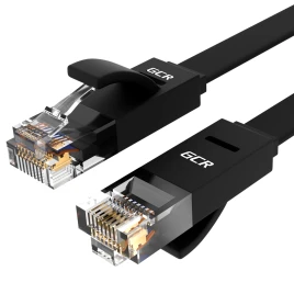 GCR Патч-корд LSZH PROF плоский прямой 15.0m, UTP медь кат.6, черный, 30 AWG, ethernet high speed 10 Гбит/с, RJ45, T568B