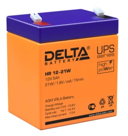 Батарея DELTA серия HR-W, HR 12-21 W, напряжение 12В, емкость 5Ач (разряд 20 часов),  макс. ток разряда (5 сек.) 75А, макс. ток заряда 1.5А, свинцово-кислотная типа AGM, клеммы F2, ДxШxВ 90х70х101мм., вес 1.8кг., срок службы 8 лет./ Battery DELTA series H
