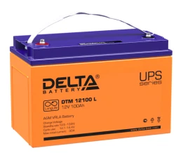 Батарея DELTA серия DTM L, DTM 12100 L, напряжение 12В, емкость 100Ач (разряд 10 часов),  макс. ток разряда (5 сек.) 900А, макс. ток заряда 30А, свинцово-кислотная типа AGM, клеммы под болт М6, ДxШxВ 330х171х215мм., вес 29кг., срок службы 10-12 лет./ Batt