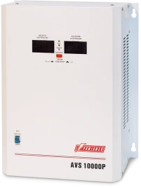 Стабилизатор POWERMAN AVS 10000P, ступенчатый регулятор, цифровые индикаторы уровней напряжения, 10000ВА, 110-260В, максимальный входной ток 63А, клеммная колодка, IP-20, навесной,  380мм х 310мм х 160мм, 16 кг./ Stabilizer POWERMAN AVS 10000P, step-type