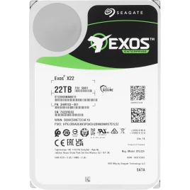 Жесткий диск/ HDD Seagate SATA3 22Tb Exos X22 7200 512Mb  1 year warranty (replacement WD221KRYZ)