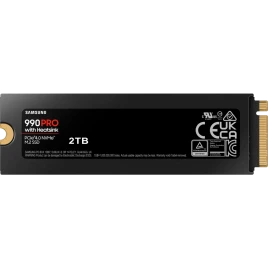 Твердотельный накопитель/ Samsung SSD 990 PRO, 2000GB, M.2(22x80mm), NVMe 2.0, PCIe 4.0 x4, V-NAND TLC, R/W 7450/6900MB/s, IOPs 1 400 000/1 550 000, DRAM buffer 2048MB, TBW 1200, DWPD 0.33, with Heatsink (12 мес.)