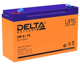 Батарея DELTA серия HR, HR 6-15, напряжение 6В, емкость 15Ач (разряд 20 часов),  макс. ток разряда (5 сек.) 180А, макс. ток заряда 4.5А, свинцово-кислотная типа AGM, клеммы F1, ДxШxВ 151х50х94мм., вес 1.95кг., срок службы 8 лет./ Battery DELTA series HR,