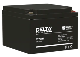 Батарея DELTA серия DT, DT 1226, напряжение 12В, емкость 26Ач (разряд 20 часов),  макс. ток разряда (5 сек.) 390А, макс. ток заряда 7.8А, свинцово-кислотная типа AGM, клеммы под гайку и болт M6, ДxШxВ 175х166х125мм., вес 8кг., срок службы 5 лет./ Battery
