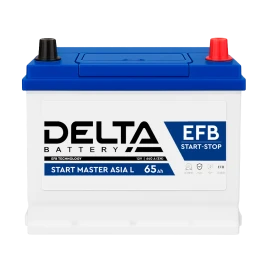 Аккумуляторная батарея для автомобилей/ DELTA серия  START MASTER EFB Asia , START MASTER EFB 65 Ah Asia (с бортом) L, напряжение 12В, емкость 65 Ач (разряд 20 часов; 10.5В), пусковой ток: 640А, полярность обратная ( - +),  тип EFB;Pb (свинцово-кислотный)