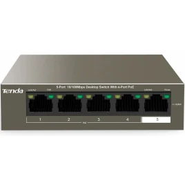 Коммутатор/ Tenda TEF1105P-4-38W 5-Port 10/100Mbps Desktop Switch with 4-Port PoE