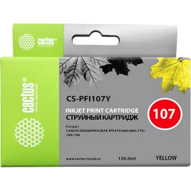 -/ Картридж струйный Cactus CS-PFI107Y желтый (130мл) для Canon IP iPF670/iPF680/iPF685/iPF770/iPF780/i