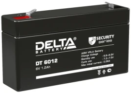 Батарея DELTA серия DT, DT 6012, напряжение 6В, емкость 1.2Ач (разряд 20 часов),  макс. ток разряда (5 сек.) 16.2А, макс. ток заряда 0.36А, свинцово-кислотная типа AGM, клеммы F1, ДxШxВ 97х24х51мм., вес 0.29кг., срок службы 5 лет./ Battery DELTA series DT
