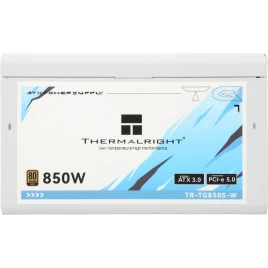 Блок питания ПК/ Power Supply Thermalright, 850W 80+ Gold (ATX, 3.0, PCIe 5.0, Non-modular, 1x24(20+4)pin, 1xCPU 8(4+4)pin, 2xPCIe*2 8(6+2)pin, 5xSATA3, 1x12+4pin (12VHPWR PCIe 5.0 12+4pin 600mm), 3xMOLEX4pin, Active, 120x120mm, 150x140x86mm, APFC, white)