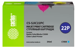 -/ Картридж струйный Cactus CS-SJIC22PC C33S020602 голубой (34мл) для Epson ColorWorks C3500
