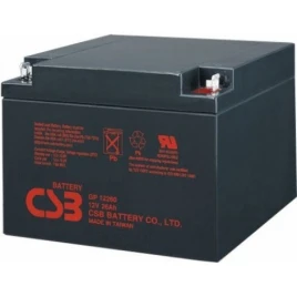 Батарея CSB серия GP, GP12260, напряжение 12В, емкость 26Ач (разряд 20 часов), макс. ток разряда (5 сек.) 350А, ток короткого замыкания 650А, макс. ток заряда 7.8A, свинцово-кислотная типа AGM, клеммы В1, под гайку и болт М5, ДxШxВ 166x175x125мм., вес 8.4