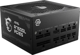 Блок питания ПК/ Power Supply MSI MAG A750GL PCIE5, 750W 80+ Gold (ATX, 3.1, PCIe 5.1, Full modular, 1x24(20+4)pin, 2xCPU 8(4+4)pin, 3xPCIe*2 8(6+2)pin, 1x12VHPWR, 8xSATA3, 4xMOLEX4pin, Active, 120x120mm, 140x150x86mm, APFC, black)