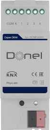 Donel KNX Универсальный интерфейс , 4 канала, монтаж на DIN-рейку. Может быть настроен индивидуально для каждого входа (4), длина шины до 100 м, вход 20 В DC. Функции KNX: переключатель, диммирование, RGB, жалюзи, сцена, отправка значения, регистр сдвига,