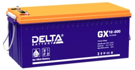 Батарея DELTA серия GX, GX 12-200, напряжение 12В, емкость 200Ач (разряд 10 часов),  макс. ток разряда (5 сек.) 1000А, макс. ток заряда 40А, свинцово-кислотная типа GEL, клеммы под болт М8, ДxШxВ 522х238х218мм., вес 65кг., срок службы 15 лет./ Battery DEL