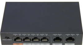 Коммутатор POE сетевой индустриальный 4 портовый 2-го уровня 4 POE порта RJ45 -100mb 2 порта Uplink RJ-45 -100mb Поддержка IEEE802.3af (PoE) IEEE802.3at (PoE+) Hi-PoE PoE бюджет 60Вт Порт №1 – до 60Вт порты №2-4 – до 30Вт на порт Питание DC 51В/ 1.25A -10