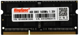Оперативная память DDR3L 4GB 1600MHz Kingspec KS1600D3N13504G RTL PC3-12800 CL11 SO-DIMM 204-pin 1.35В single rank Ret [KS1600D3N13504G]
