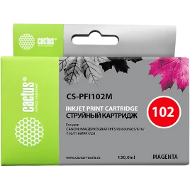 -/ Картридж струйный Cactus CS-PFI102M пурпурный (130мл) для Canon IP iPF500/iPF600/iPF700/MFP M40/iPF7