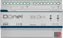 Donel KNX SCR диммер 2-канальный, Установка на DIN-рейку, макс. нагрузка 300 Вт, управление фазой, диммирование SCR, Cерия DKNX