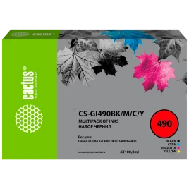 -/ Чернила Cactus CS-GI490BK/M/C/Y GI-490 многоцветный набор 4x100мл для Canon Pixma G1400/G2400/G3400