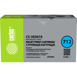 -/ Картридж струйный Cactus CS-3ED67A 712 голубой (29мл) для HP DJ T230/630