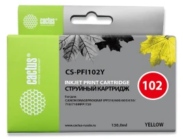 -/ Картридж струйный Cactus CS-PFI102Y желтый (130мл) для Canon IP iPF500/iPF600/iPF700/MFP M40/iPF765/