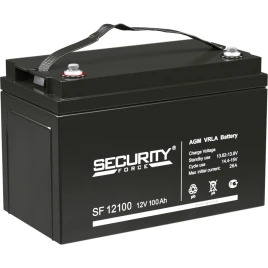 Аккумуляторная батарея/ SECURITY FORCE SF series battery, SF 12100, voltage 12V, capacity 100Ah (discharge 20 hours), max. discharge current (5 sec.) 50A, max. charging current 26A, lead-acid AGM type, M8 bolt terminals, LxWxH 330x172x216mm., weight 26.5