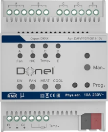 Контроллер фанкойла Donel DAFVFT0710011-10V — KNX, 4 выхода 0–10 В, для двух- и четырёхтрубных систем
