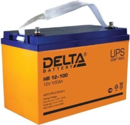 Батарея DELTA серия HR, HR 12-100, напряжение 12В, емкость 100Ач (разряд 10 часов),  макс. ток разряда (5 сек.) 900А, макс. ток заряда 30А, свинцово-кислотная типа AGM, клеммы под болт М6, ДxШxВ 330х171х215мм., вес 32кг., срок службы 10-12 лет./ Battery D