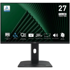 Монитор/ MSI PRO MP275PG 27" 1920x1080, IPS, 100Hz, 4ms, 100M:1, 300cd, VGA, HDMI 1.4, DP 1.2, Speaker, H. adj, Pivot, 1y, Black