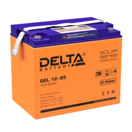 Батарея DELTA серия GEL, GEL 12-85, напряжение 12В, емкость 85Ач (разряд 10 часов),  макс. ток разряда (5 сек.) 750А, макс. ток заряда 17А, свинцово-кислотная типа AGM+GEL, клеммы под болт М6, ДxШxВ 260х168х219мм., вес 25.2кг., LCD, срок службы 10-12 лет.
