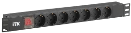 PDU 7 розеток DIN49440 (нем. cтанд.), с LED выключателем,1U, без шнура, вх. IEC320 C14, алюминиевый профиль, черный