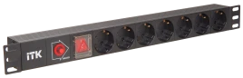 PDU 7 розеток нем. стандарт, с LED выключателем и защитой от перенапряжения, без шнура, вх. C14, алюминиевый профиль