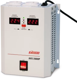 Стабилизатор POWERMAN AVS 2000P, ступенчатый регулятор, цифровые индикаторы уровней напряжения, 2000ВА, 110-260В, максимальный входной ток 15А, 2 евророзетки, IP-20, навесной,  215мм х 270мм х 110мм, 5.2 кг./ Stabilizer POWERMAN AVS 2000P, step-type regul