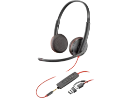 Гарнитура проводная/ Poly Blackwire 3225 Stereo USB-C Headset +3.5mm Plug +USB-C/A Adapter (Bulk)