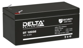 Батарея DELTA серия DT, DT 12032, напряжение 12В, емкость 3.3Ач (разряд 20 часов),  макс. ток разряда (5 сек.) 54А, макс. ток заряда 0.96А, свинцово-кислотная типа AGM, клеммы F1, ДxШxВ 134х67х61мм., вес 1.35кг., срок службы 5 лет./ Battery DELTA series D