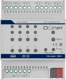 Donel KNX 8-канальный многофункциональный актуатор, 10A Установка на DIN-рейку, Номинальное напряжение 230/400 В переменного тока, 50–60 Гц, внутреннее использование магнитного реле 10 А, привод переключателя/жалюзи/фанкойла, Cерия DKNX