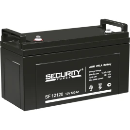 Аккумуляторная батарея/ Battery SECURITY FORCE SF series, SF 120, voltage 12V, capacity 120Ah (discharge 20 hours), max. Discharge current (5 sec.) 70A, max. Charging current 29A, AGM type lead acid, M8 bolt terminals, LxWxH 410 x 176 x 224mm, weight 30kg