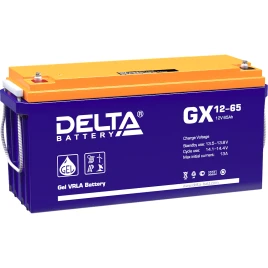 Батарея DELTA серия GX, GX 12-65, напряжение 12В, емкость 65Ач (разряд 20 часов),  макс. ток разряда (5 сек.) 650А, макс. ток заряда 12.86А, свинцово-кислотная типа GEL, клеммы под болт М6, ДxШxВ 350х167х179мм., вес 23.4кг., срок службы 15 лет./ Battery D