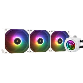 Система жидкостного охлаждения/ Water Cooling System Thermalright Core Vision 360 (360mm, LED, White, ARGB/ Fans: 3x120mm, 72.37CFM, 27.7dBA, 2000RPM/ Pump height 66mm, Rad thickness 27mm/ S: 1700, 1200, 1851, 115X, 2011, 2066, AM5, AM4)