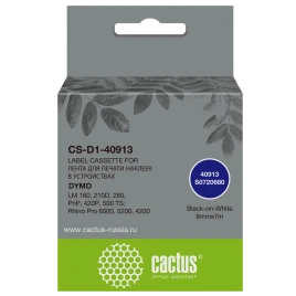 -/ Картридж ленточный Cactus CS-D1-40913 40913 черный/белый для Dymo LM 160, 210D, 280, PnP, 420P, 500 TS; Rhino Pro 6000, 5200, 4200