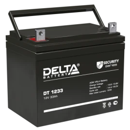 Батарея DELTA серия DT, DT 1233, напряжение 12В, емкость 33Ач (разряд 20 часов),  макс. ток разряда (5 сек.) 440А, макс. ток заряда 9.9А, свинцово-кислотная типа AGM, клеммы под гайку и болт M8, ДxШxВ 197х130х159мм., вес 10.1кг., срок службы 5 лет./ Batte
