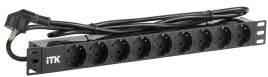 PDU 9 розеток DIN49440 (нем. cтанд.) 1U, шнур 2м вилка DIN49441 (нем. станд.), алюминиевый профиль, черный